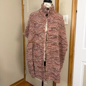 Elsamanda Italian Made Multicolor Chunky Marled‎ Knit Poncho Boho Sweater OSFM